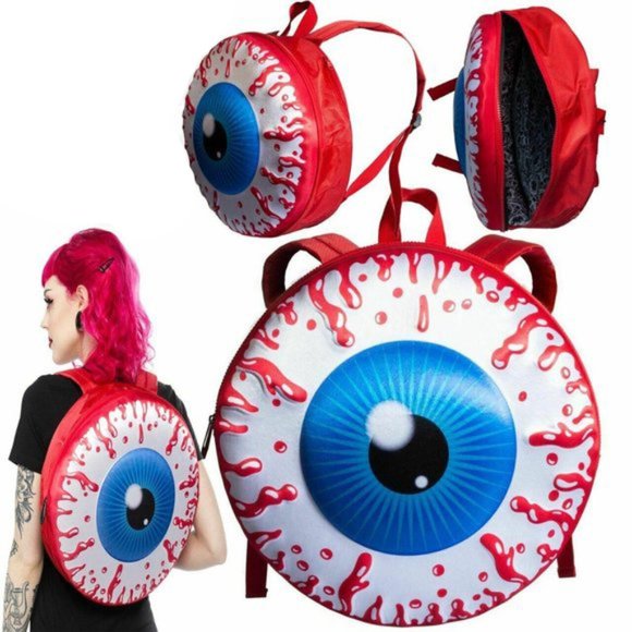 Gothic Punk Red Eyeball Blue Iris Backpack NWT - Picture 2 of 5